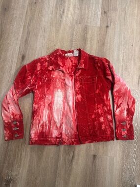 Vintage Bill Blass Red Tie-Dye Denim Jacket - Women's